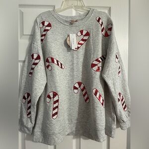 Philosophy Gray Top with Red Candy Cane Design